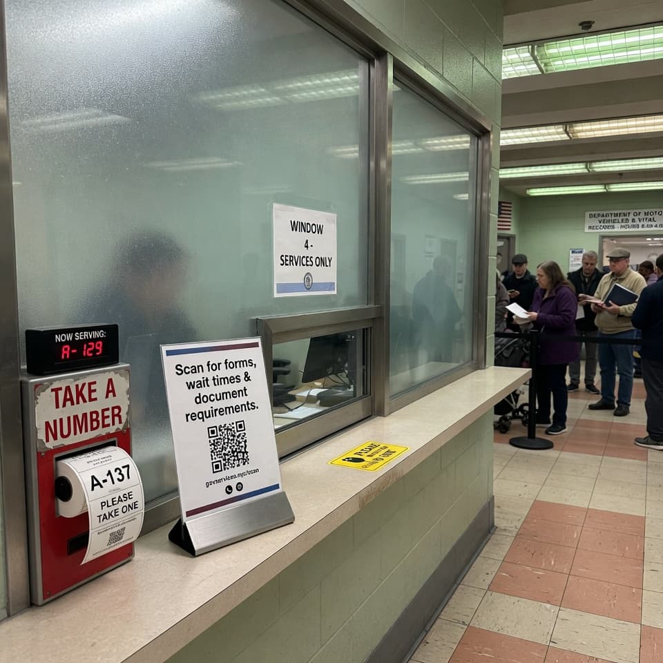 Government service counter with QR code