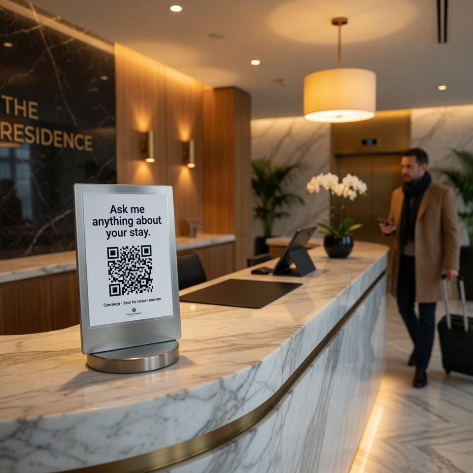 Hotel front desk with QR code